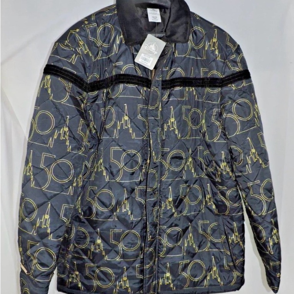 Disney Parks 50th Anniversary Quilted Jacket NWT Black Gold Size Large